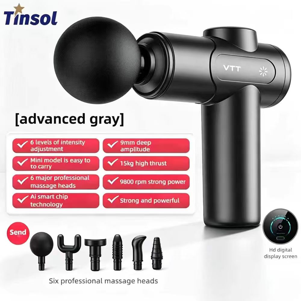 Scalp Massager Electric - ปืนนวดกล้ามเนื้อไฟฟ้า TINSOL เครื่องนวดเนื้อเยื่อลึกแบบกระแทก หน้าจอสัมผัส LED หัวนวดเปลี่ยนได้